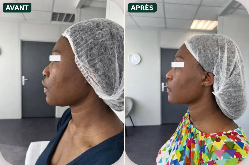 Lifting HIFU avant / après de profil : ovale du visage et bajoues raffermis